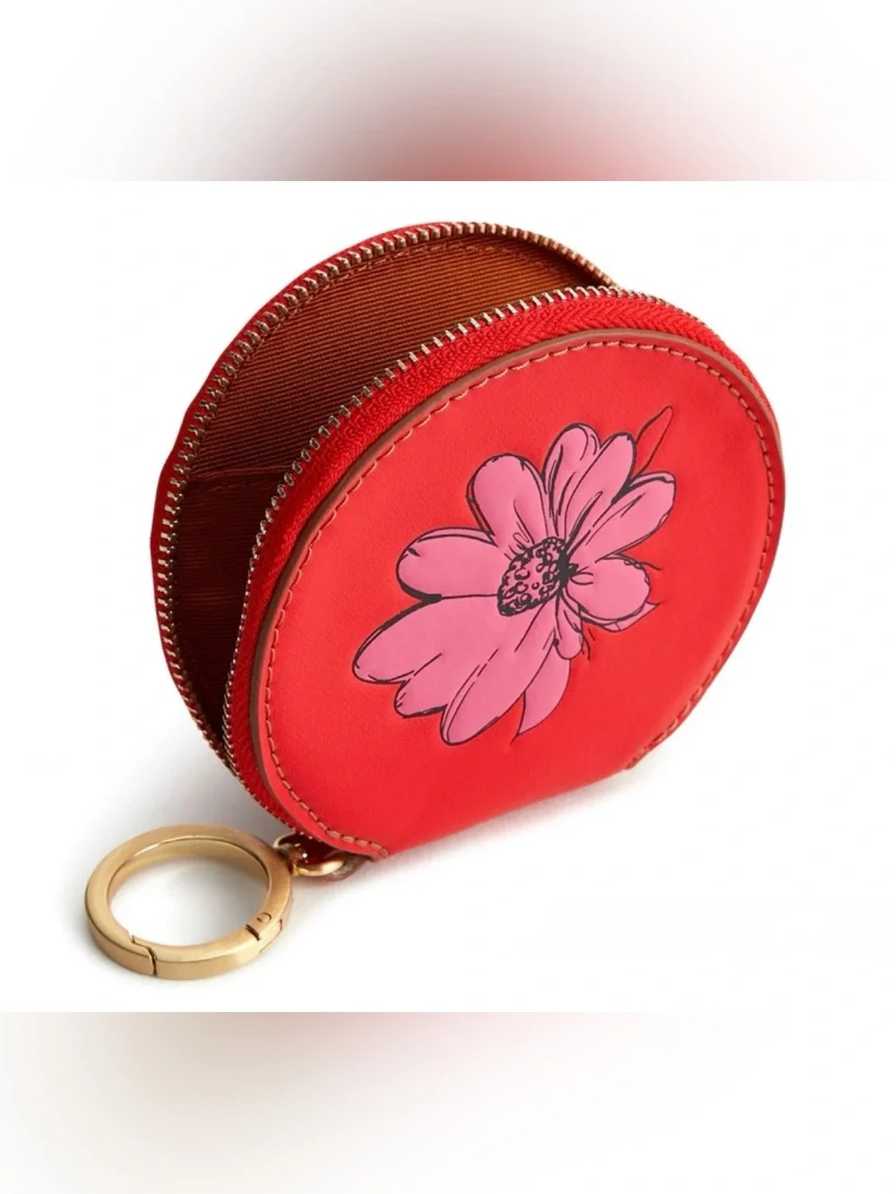 Vera Bradley Red Floral Round Coin Purse with Pink Flower - Picture 2 of 3